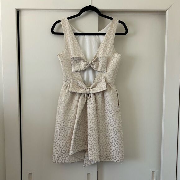 Anthropologie Erin Fetherston Cream Gold Bow Back Dress - Picture 4 of 14